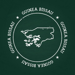 White chalk texture rubber seal with Republic of Guinea-Bissau map on a green blackboard. Grunge rubber seal with country outlines, vector illustration.