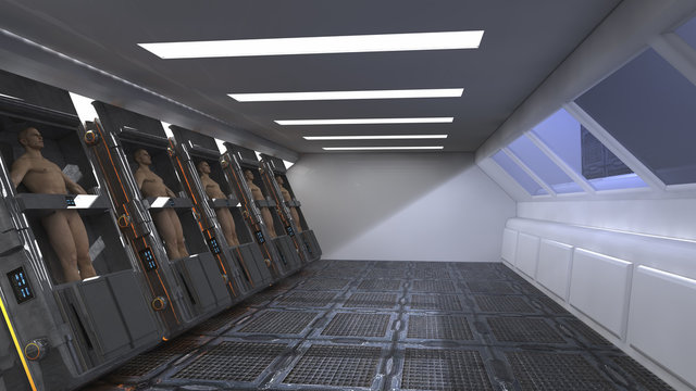 Futuristic interior and human clone