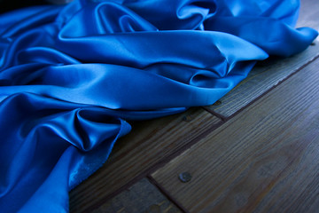 blue satin fabric, silk fabric, the fabric folds, draping
