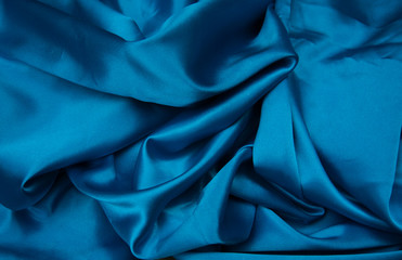 blue satin fabric, silk fabric, the fabric folds, draping