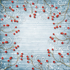 Winter background with holly and snowflakes for congratulations