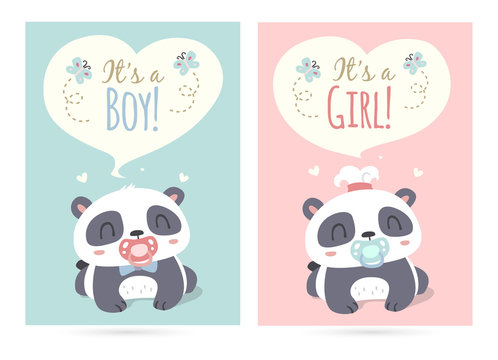 vector cartoon style cute panda it's a boy and girl illustration