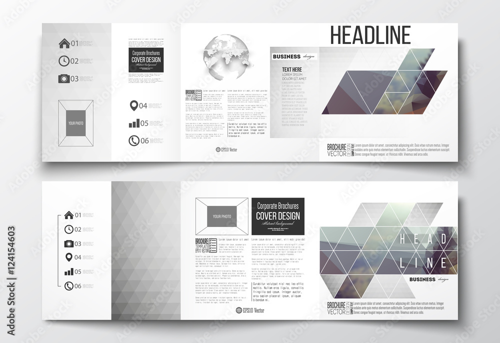 Poster set of tri-fold brochures, square design templates. abstract colorful polygonal background, modern s