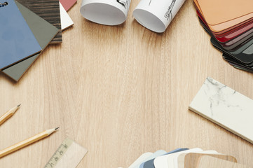 Architecture rolls of architectural plans for the project of architect blueprints.