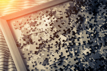 heap of paper jigsaw puzzle for creativity ideas concept