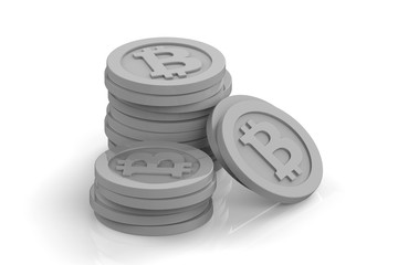 3d rendering , Bitcoin currency tokens on white background