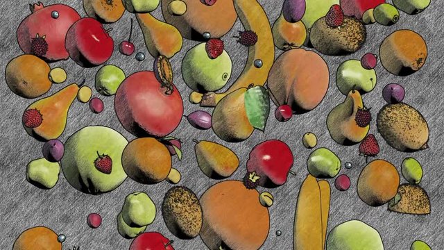 fruits fall drawing looped animation