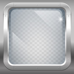 Fantastic steel window or porthole with armored transparent glass. Vector graphics