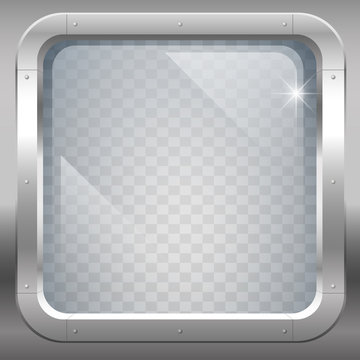 Fantastic Steel Window Or Porthole With Armored Transparent Glass. Vector Graphics