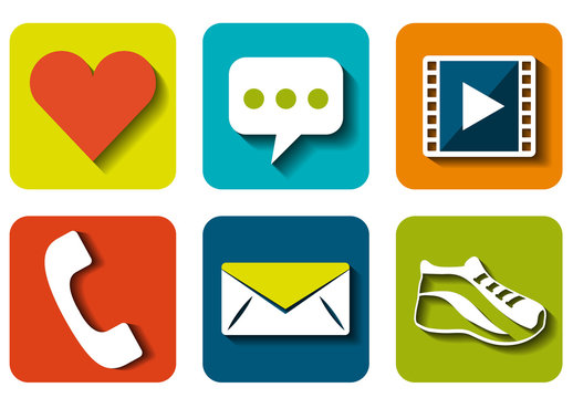 Colorful Flat Social Media and Communication Icons Set