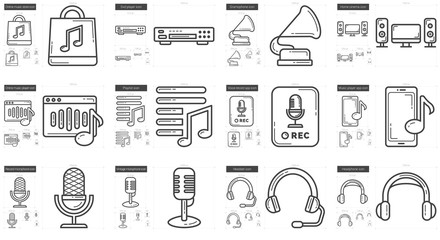 Music line icon set.