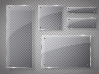 Glass plates set. Vector  banners on transparent background.