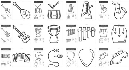 Music line icon set.