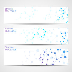 Fototapeta premium Abstract geometric banners molecule and communication. Science and technology design, structure DNA, chemistry, medical background, business and website
