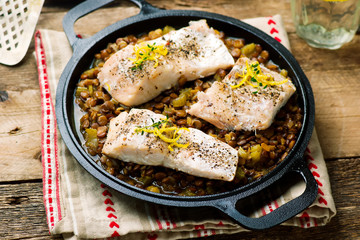 White Fish with Lentils