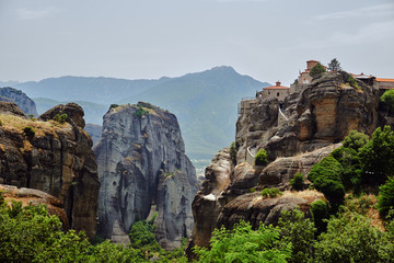 Fototapeta premium The Orthodox medieval monastery on top rock in Meteora.
