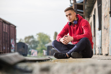 Running man posing outdoor