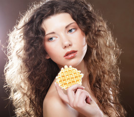 young beauty girl with cake