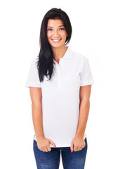 Woman with white polo shirt