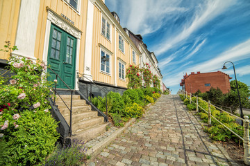 Fototapeta na wymiar Summer view for old street in Karlshamn city