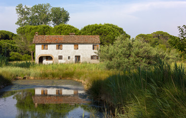 Fototapeta na wymiar Deserted Old House in the Lagoon