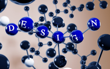 Chemical structure in blue with the word design.