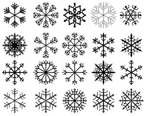 Black vector snowflakes isolated on white