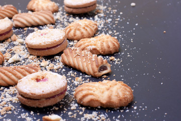 Cookies with powdered sugar closeup.