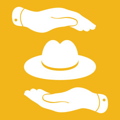 two hands with white hat icon - vector illustration