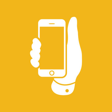Mobile Phone In Hand Icon On A Yellow Background - Vector Illust