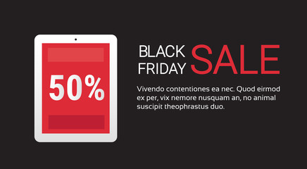 Tablet Computer Black Friday Big Shopping Sale Banner Flat Vector Illustration
