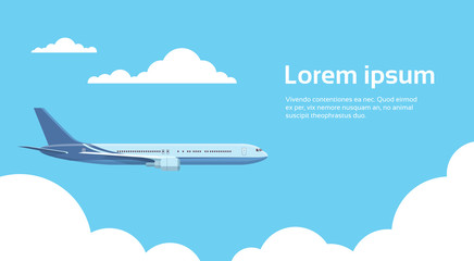 Naklejka premium Airplane In Sky Aircraft Air Travel Transportation Flat Vector Illustration