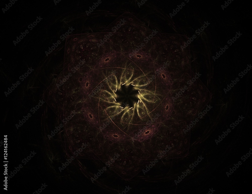 Poster lacy colorful clockwork pattern. digital fractal art design. abstract design of sacred symbols signs