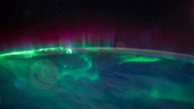 ISS view of Aurora Australis over the Indian Ocean 2. Created from Public Domain images, courtesy of NASA JSC : http://eol.jsc.nasa.gov. Flare and subtle motion effect