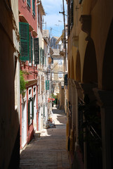 Typical street of Corfu city (Greece)