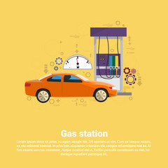 Gas Petrol Station Automobile Service Web Banner Flat Vector Illustration