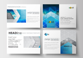 Set of business templates for presentation slides. Easy editable layouts in flat design. Abstract triangles, blue and gray triangular background, modern polygonal vector.