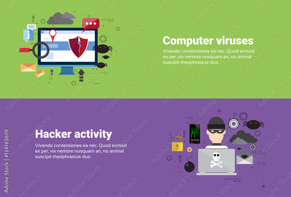 Poster hacker activity computer viruses data protection privacy internet information security web banner fl