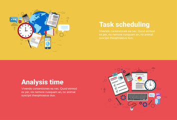 Financial Analysis Time Management Scheduling Business Web Banner Flat Vector illustration