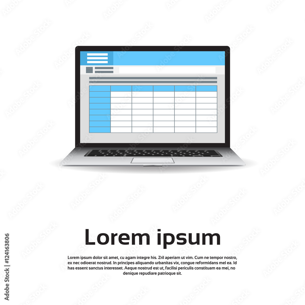 Poster laptop computer monitor empty table infographic vector illustration