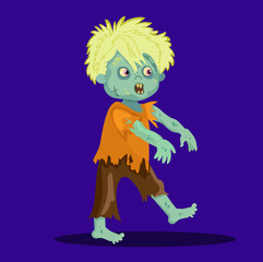 Cute happy zombie boy. Cartoon Vector illustration in a single layer without gradients.