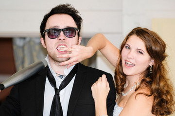 New married couple in a cafe