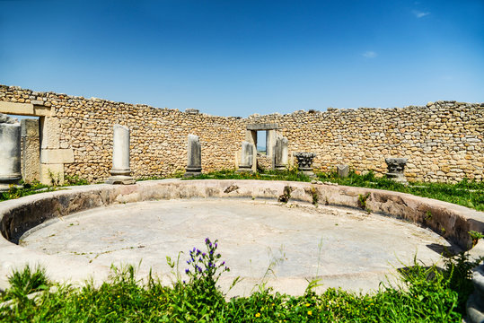 water basin in ancient ruins of roman volubilis
