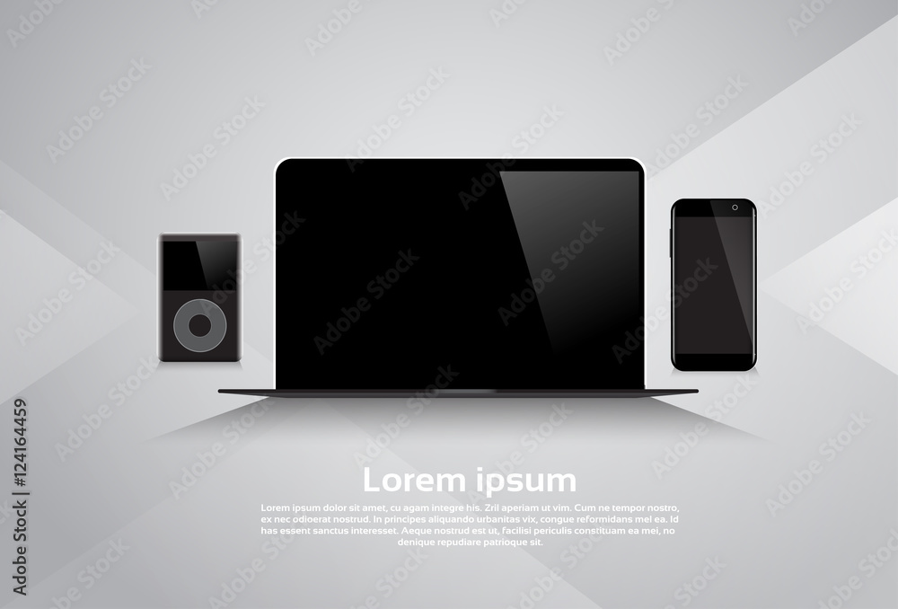 Poster responsive design laptop computer cell smart phone mp3 player device vector illustration