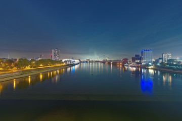 Cityscape of Mannheim and Ludwigshafen in Germany.