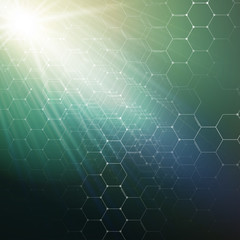 Chemistry 3D pattern, hexagonal molecule structure on green, scientific medical research. Medicine, science and technology concept. Motion design. Geometric abstract background.