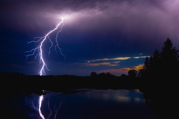 Lightning Storm Over A Lake