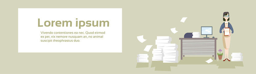 Businesswoman Secretary Hold Document Contract Business Office Interior Flat Vector Illustration