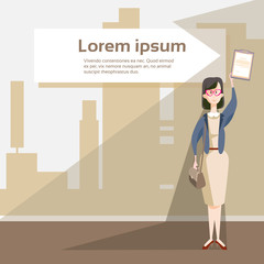 Business Woman Hold Document Folder Contract Agreement Flat Vector Illustration