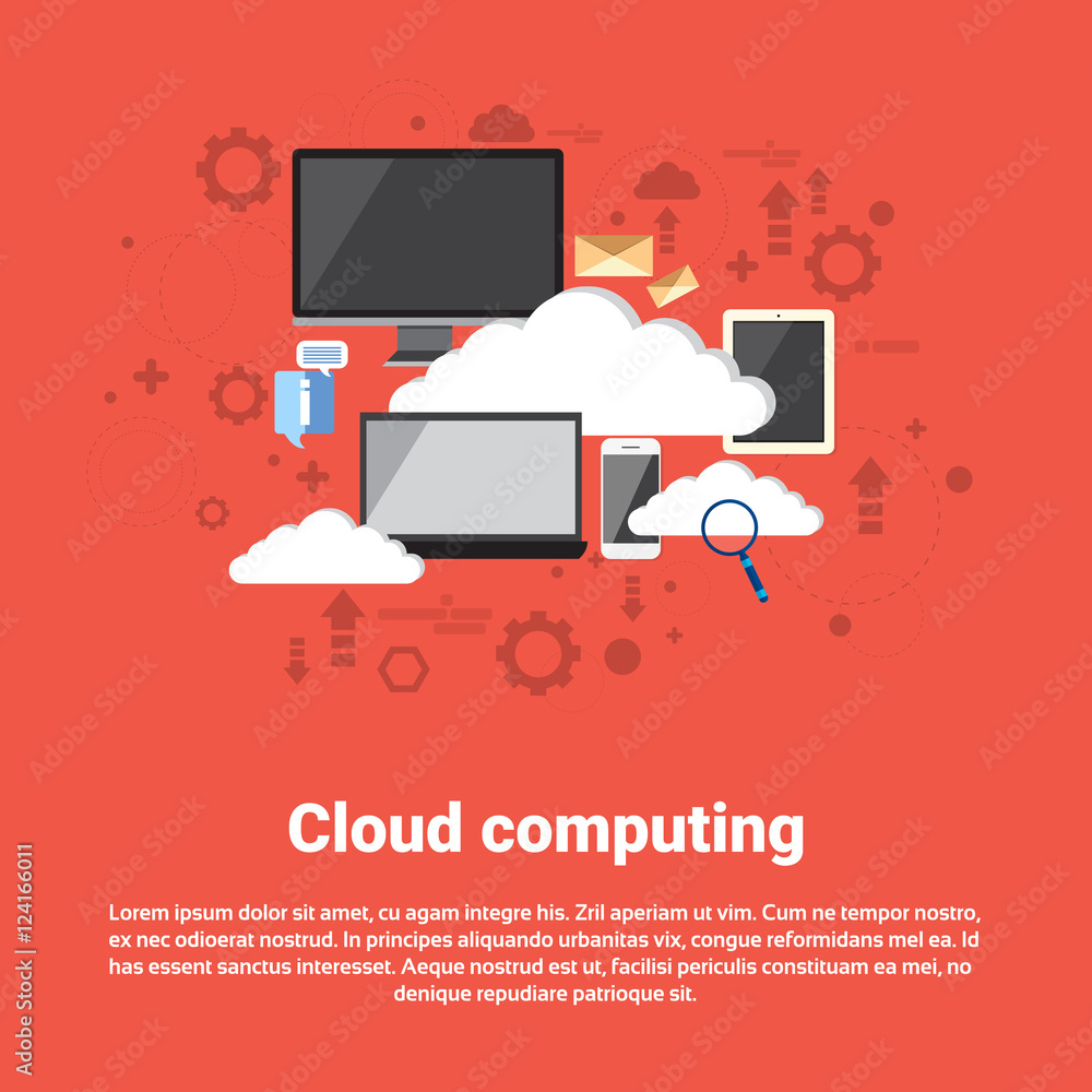 Poster cloud computing database services web technology banner flat vector illustration